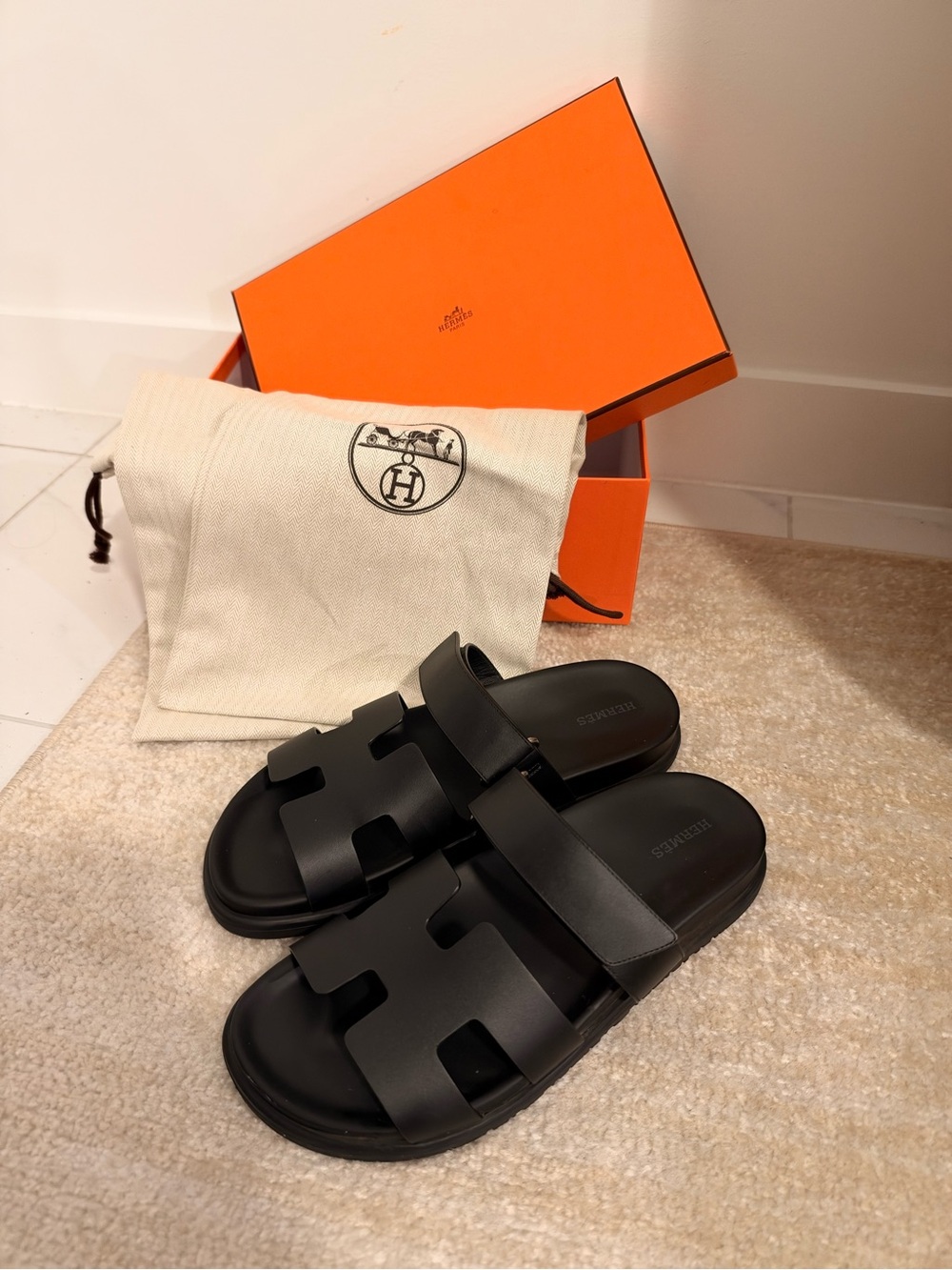 Hermes Chypre Black Sandals
